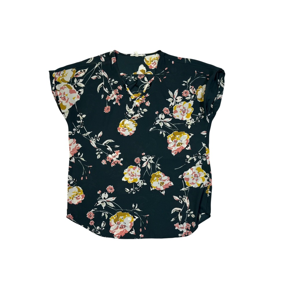 Maurices Green Floral‎ Print V Neck Cap Sleeve Top Size Small